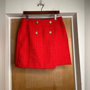 Loft Women’s Red Tweed Mini Skirt - Gold Buttons. Size:
6